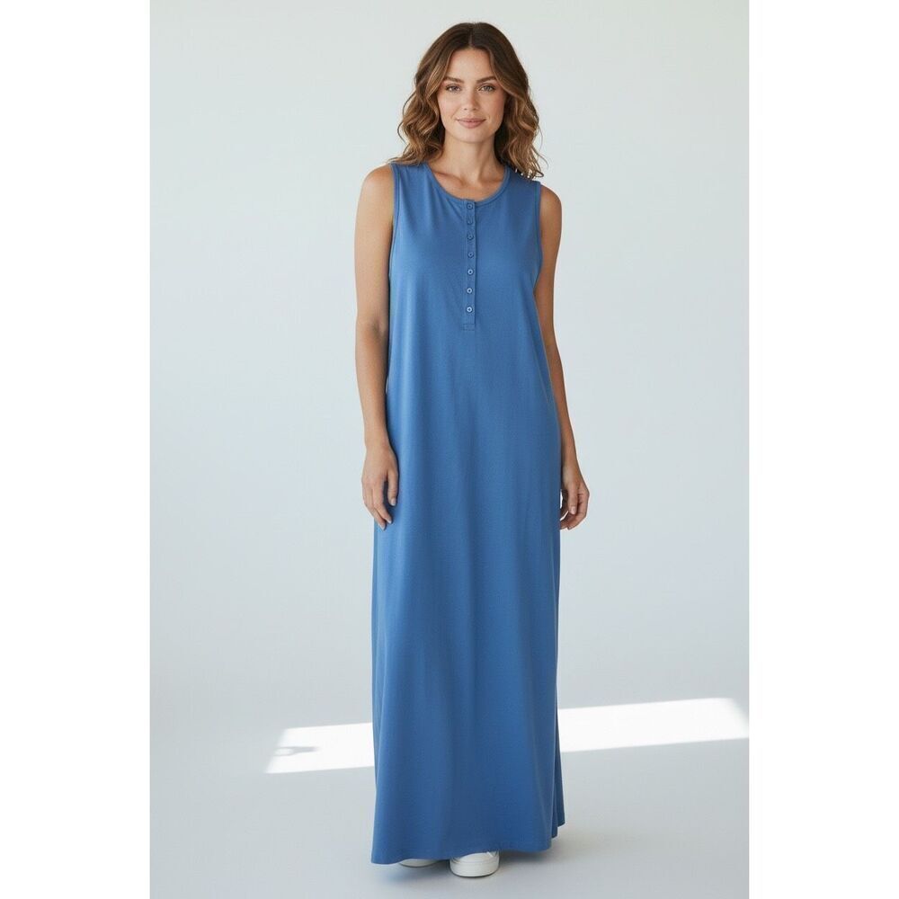 Lilla P Cotton Midi Dress in Blue NWT Size Small